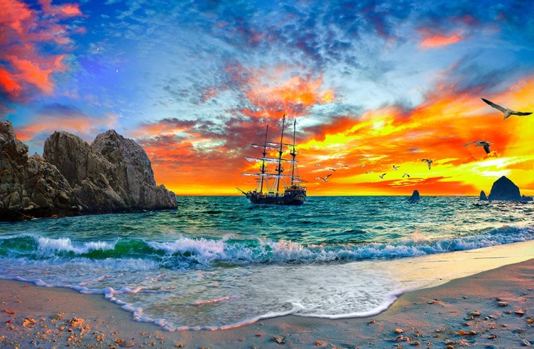 Picture of PIRATE SHIP SAILING INTO SUNSET