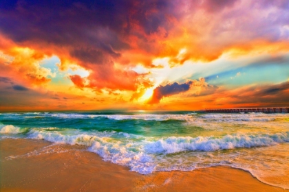 Picture of RED ORANGE PURPLE BEAUTIFUL BEACH SUNSET