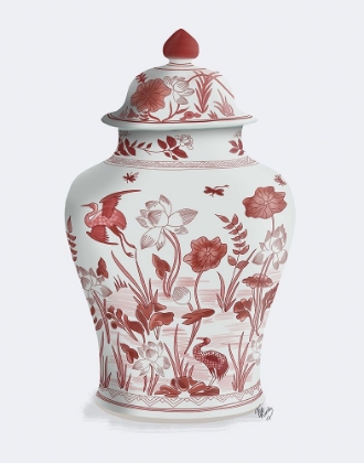 Picture of CHINOISERIE VASE CRANE GARDEN RED
