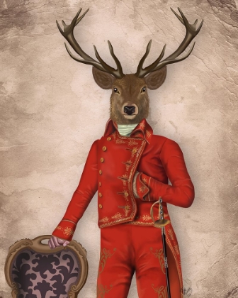 Picture of DEER IN RED AND GOLD JACKET