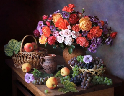 Picture of STILL LIFE WITH AUTUMN BOUQUET AND FRUITS