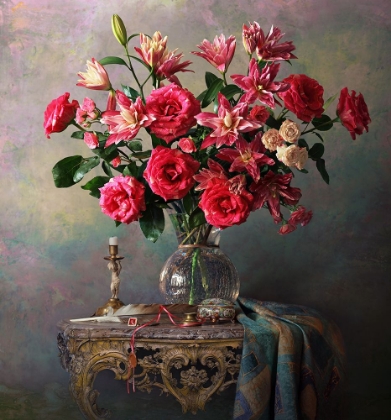 Picture of STILL LIFE WITH ROSES AND LILIES