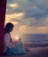 Picture of WOMAN SITTING ON A BEACH WITH ILLUMINATED BOOK