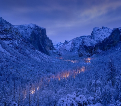 Picture of TRAFFIC IN YOSEMITE VALLEY DURING BLUE HOUR