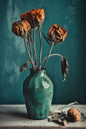Picture of DRY FLOWERS IN TURQUOISE VASE
