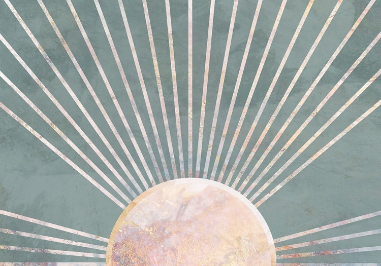 Picture of GOLD SUN RAYS MURAL GREEN