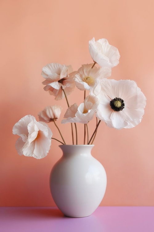 Picture of WHITE POPPY IN WHITE VASE