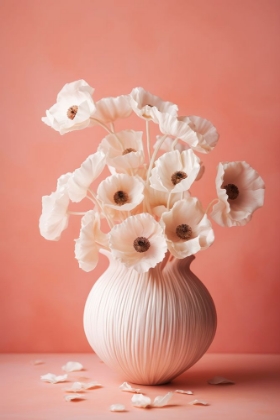 Picture of WHITE POPPY ON CORAL BACKGROUND
