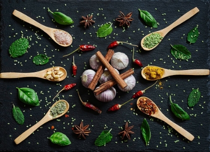 Picture of COLORFUL , CHEERFUL STILL-LIFE WITH SPICES.  4