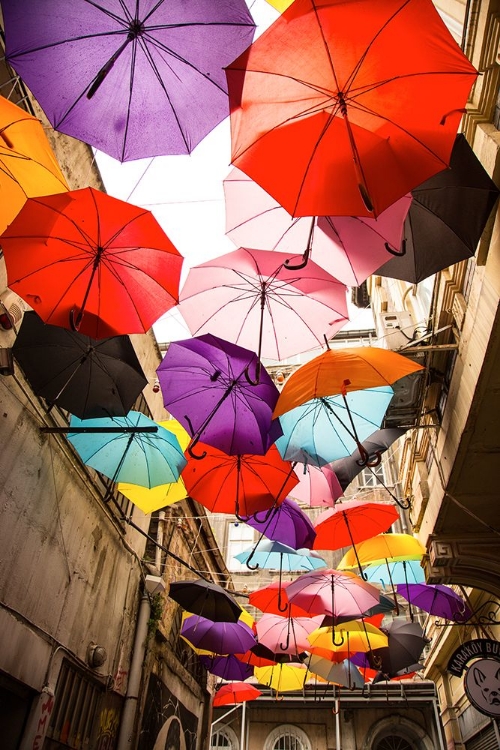 Picture of OLD BUILDING AND DECORATIVE UMBRELLAS