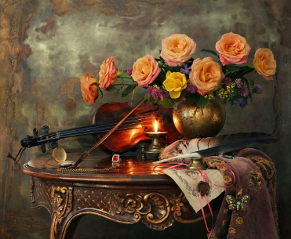 Picture of STILL LIFE WITH VIOLIN AND FLOWERS