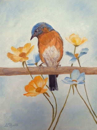 Picture of FLOWER PEEPING EASTERN BLUEBIRD