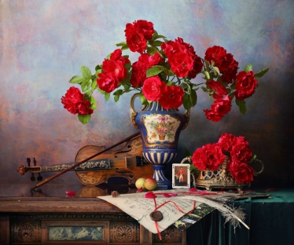 Picture of STILL LIFE WITH VIOLIN AND RED ROSES