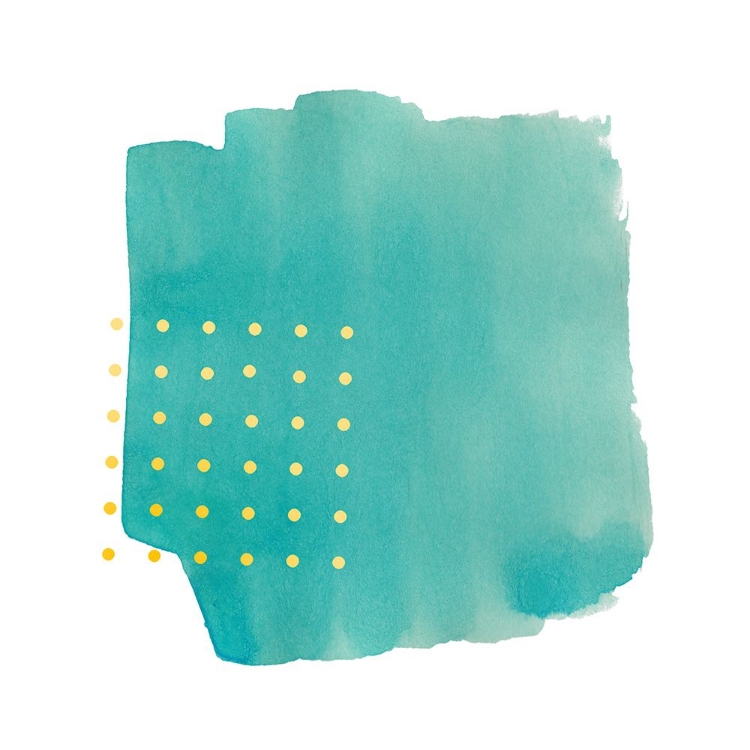 Picture of ABSTRACT TEAL WATERCOLOR BRUSHSTROKE WITH YELLOW POLKA DOTS
