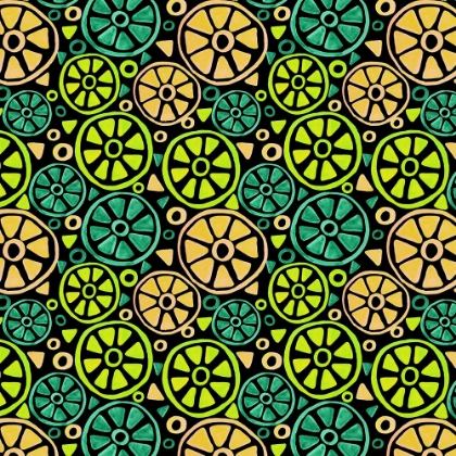 Picture of FRUIT SLICES TURQUOISE GREEN ORANGE ON BLACK GEOMETRIC