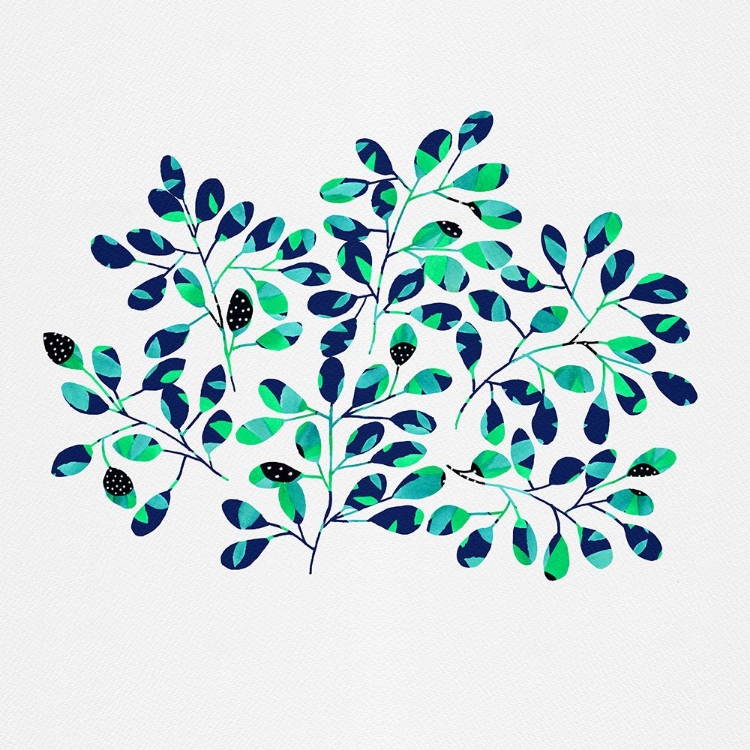 Picture of POLKA DOT LEAF SPRIG BLUE GREEN