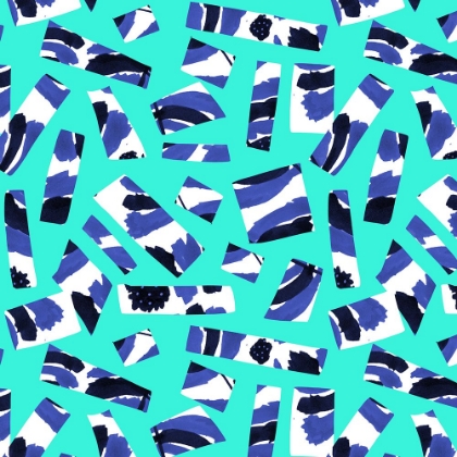 Picture of ABSTRACT BLUE BLACK ON GREEN CUTOUTS