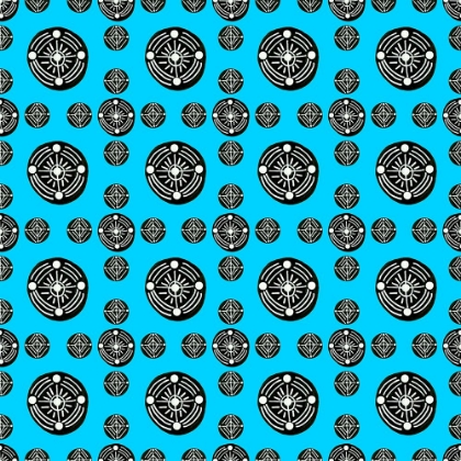 Picture of BLACK WHITE ON BLUE TRIBAL ETHNIC CIRCLES 3 GEOMETRIC