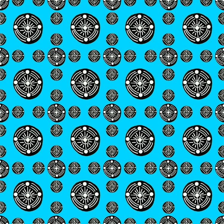 Picture of BLACK WHITE ON BLUE TRIBAL ETHNIC CIRCLES 3 GEOMETRIC