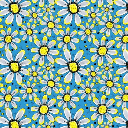 Picture of COOL FLOWER GARDEN YELLOW GRAY ON BLUE