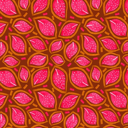 Picture of CORAL ON WINE SCATTERED FLORAL LEAVES POLKA DOT
