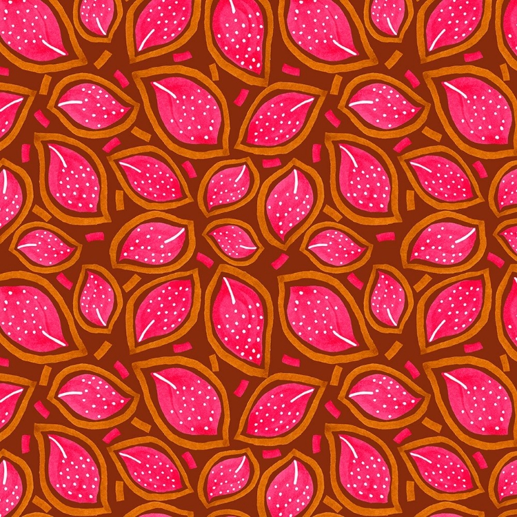 Picture of CORAL ON WINE SCATTERED FLORAL LEAVES POLKA DOT