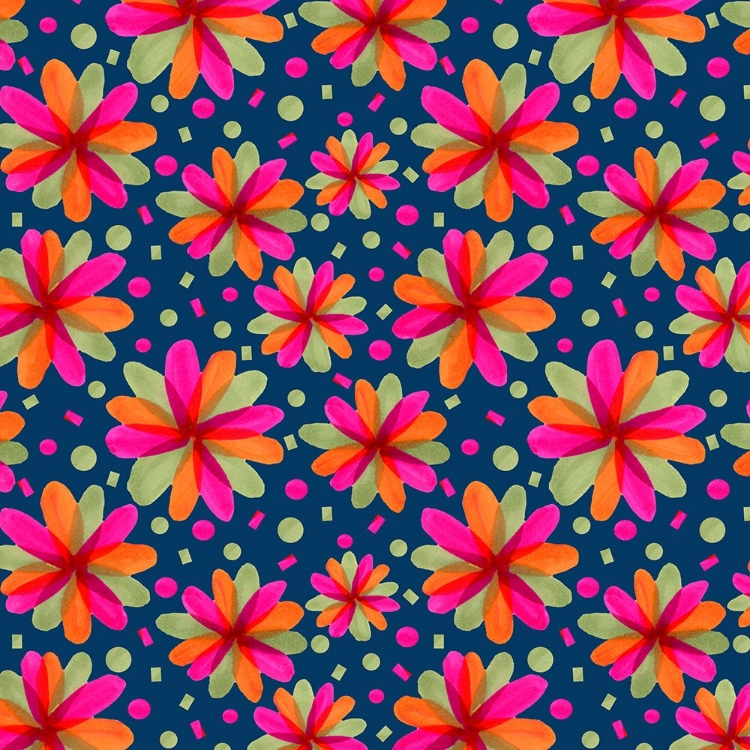 Picture of FLORAL BOTANICALS MAGENTA GREEN ON BLUE