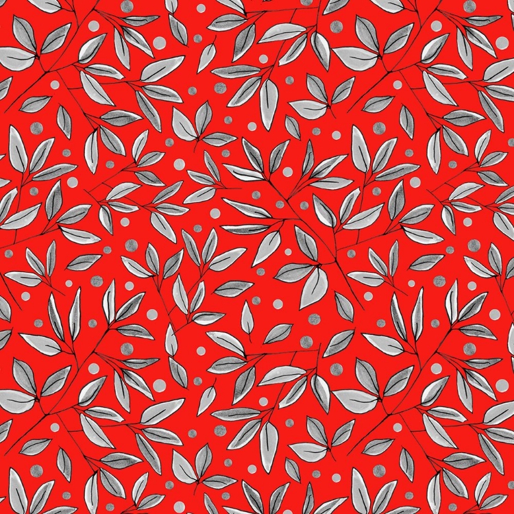 Picture of FLORAL BRANCHES GRAY ON RED