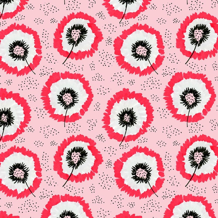 Picture of GRAY RED ON PINK FLOWER FRINGES POLKA DOT