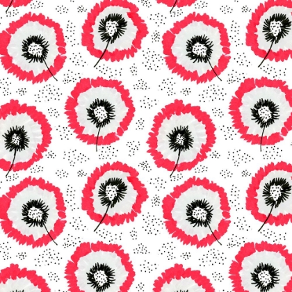 Picture of RED GRAY FLOWER FRINGES POLKA DOT