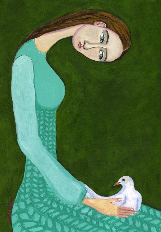 Picture of LADY SITTING WITH WHITE DOVE BIRD WOMAN