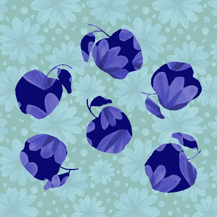 Picture of NAVY BLUE FLORAL APPLES ON MINT PATTERN COPY