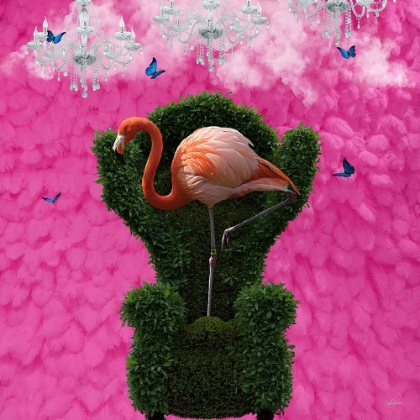 Picture of FLUTTERING PINK FLAMINGO ON A GREEN CHAIR
