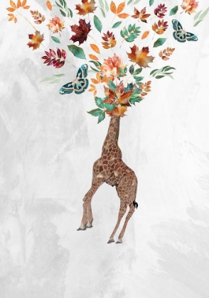 Picture of GIRAFFE AUTUMN LEAVES HEAD