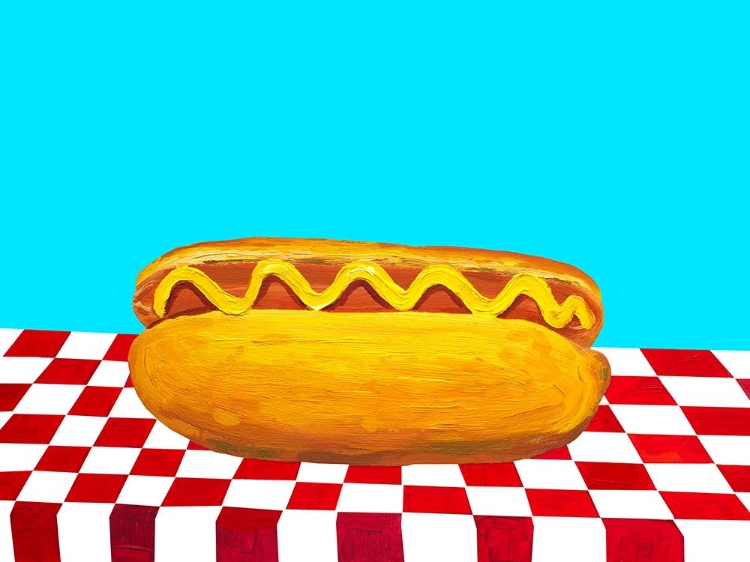Picture of HOT DOG WITH MUSTARD RED CHECK BLUE
