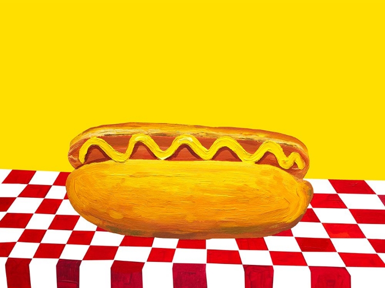Picture of HOT DOG WITH MUSTARD RED CHECK YELLOW
