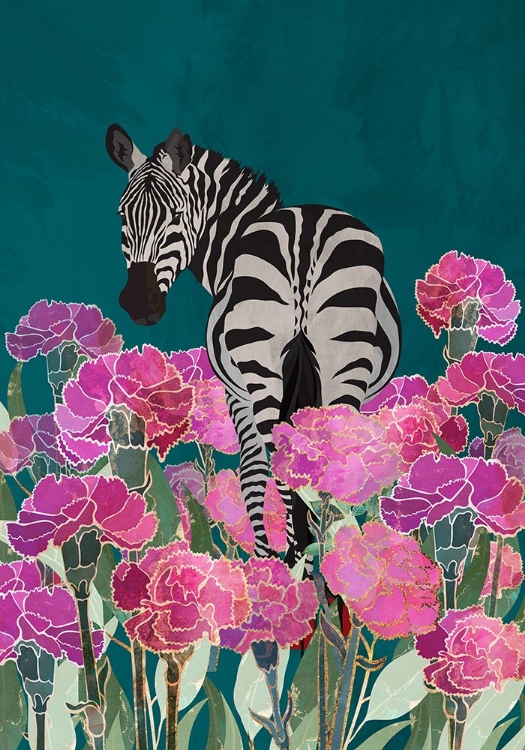 Picture of ZEBRA IN A FIELD OF FLOWERS