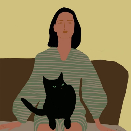 Picture of LADY SITTING WITH BLACK CAT.