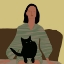 Picture of LADY SITTING WITH BLACK CAT.