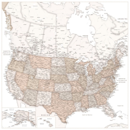 Picture of HIGHLY DETAILED MAP OF THE UNITED STATES, LOUIE