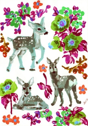 Picture of WINTER DEER, GREEN FLOWERS