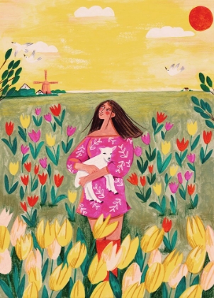Picture of WOMAN IN SPRING TULIP FIELD