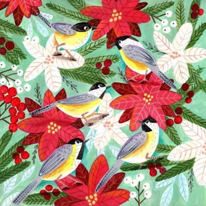 Picture of WINTER BIRDS TITS AND CHRISTMAS FLOWERS