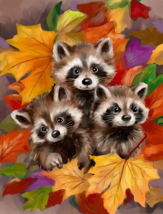 Picture of THREE RACCOONS IN AUTUMN