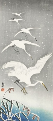 Picture of DESCENDING EGRETS IN SNOW - OHARA KOSON