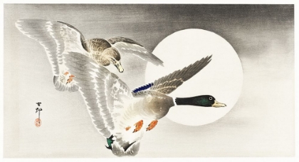 Picture of TWO DUCKS AT FULL MOON - OHARA KOSON