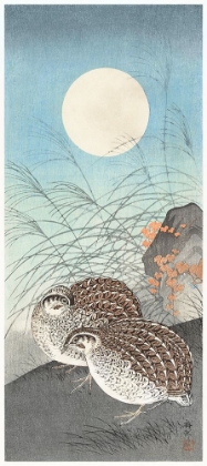 Picture of TWO QUAILS AT FULL MOON - OHARA KOSON