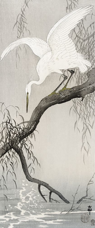 Picture of WHITE HERON ON TREE BRANCH - OHARA KOSON