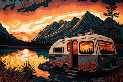 Picture of SILKSCREEN CAMPER ON THE LAKE 1