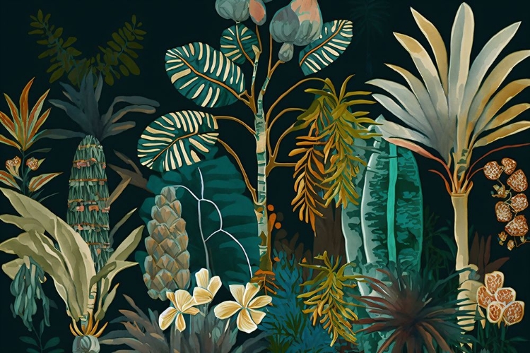 Picture of WATERCOLOR TROPICAL COLLAGE BLACK 2